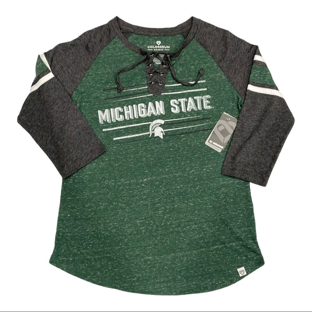 Colosseum Womens Collegiate Knit Henley T Shirt‎ Jersey Michigan State Sz M